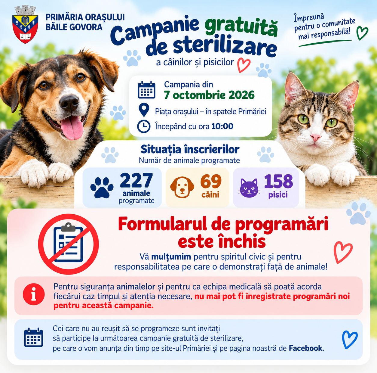 Programări închise pentru Campania gratuită de sterilizare