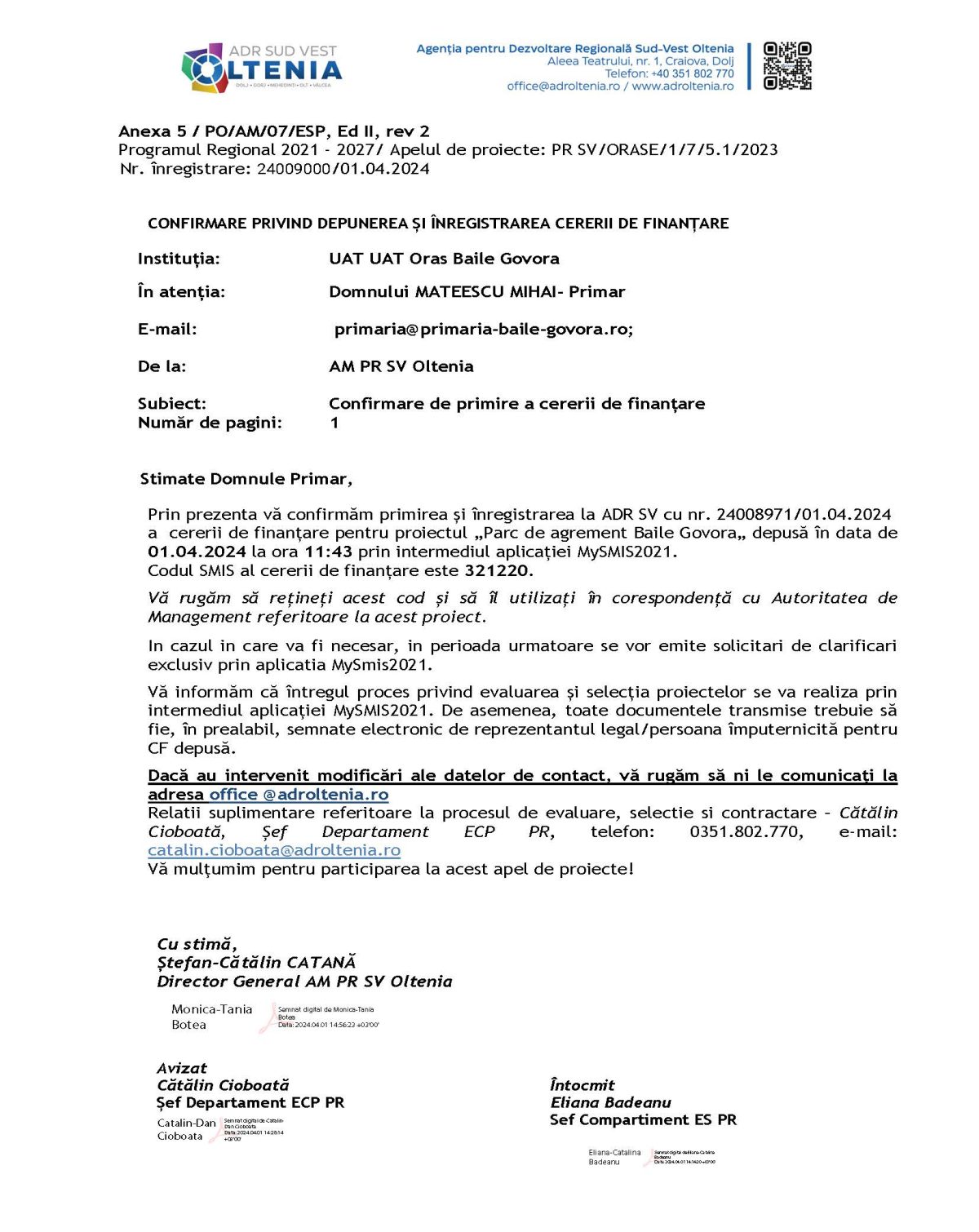 Anexa 5 Confirmare depunere cerere de finantare 321220