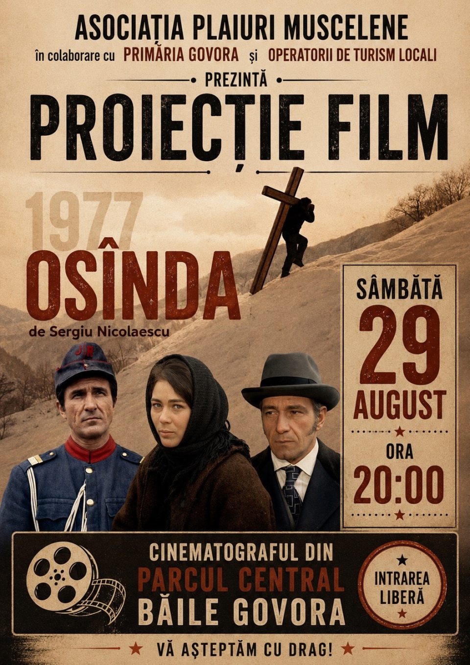 Proiecție de film românesc - ”Osînda”, 29 august 2026, ora 20:00, Cinematograful din parcul balnear